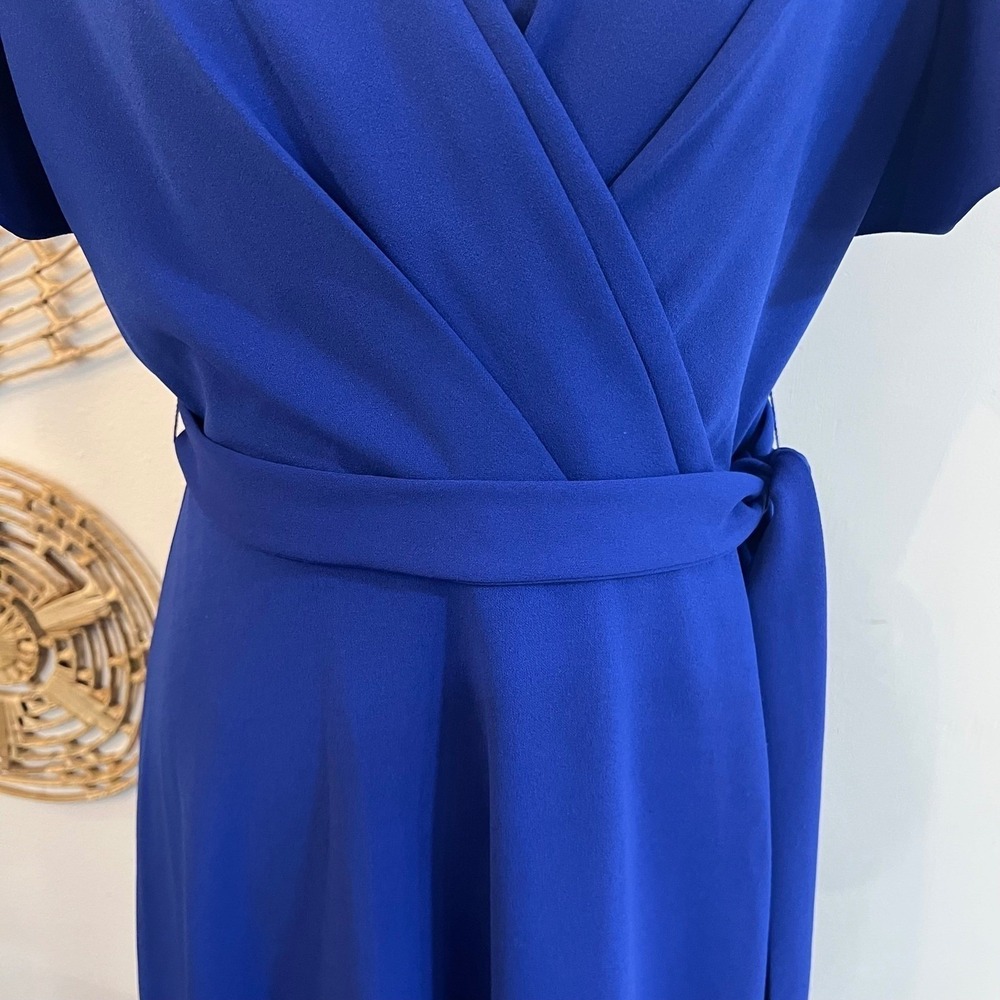 DKNY Royal Blue Wrap‎ Midi Dress Wedding Guest Cocktail Flutter Sleeve Sz 6 - Picture 4 of 8